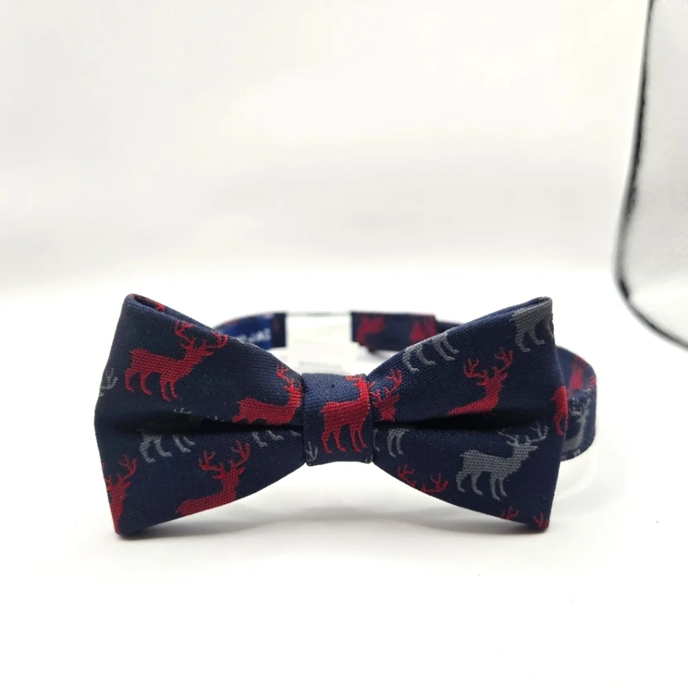 Janie & Jack Toddler Navy Blue Bow Tie with Red and Gray Reindeer
